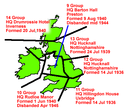 Fighter Command Groups as constituted from 1941 to 1943