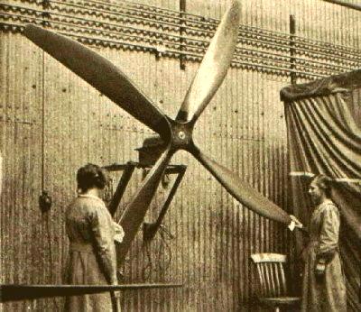 Women Testing The Balance Of An Airship Propellor