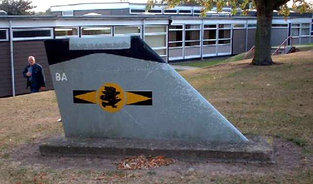 Lightning F6 tailfin at Binbrook Church of England Primary School, presented in Jun 1987