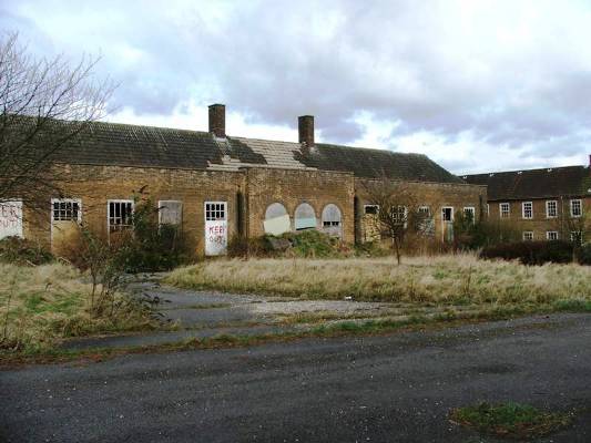 Derelict Officers' Mess frontage at RAF Binbrook, photographed in Feb 2005.