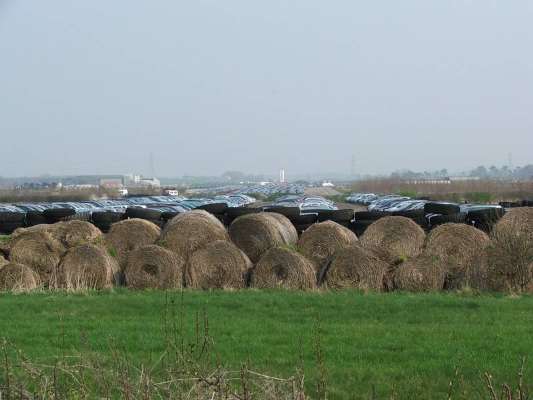 RAF Bottesford airfield photographed in 2005, looking East along runway 08-26, used to store new vehicles.