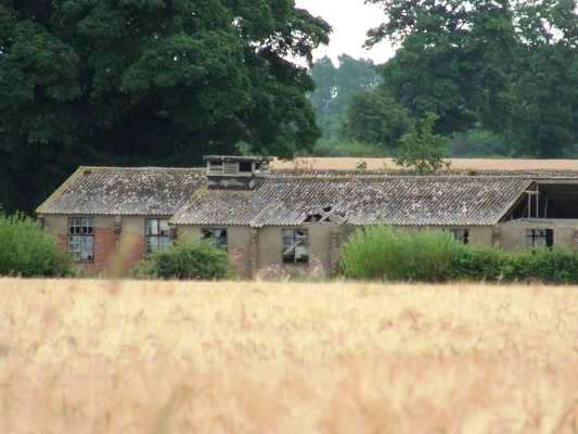 old airfield buildings at the site of RAF Dunholme Lodge, photographed in Feb 2005.