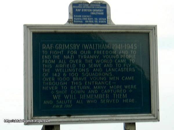 Memorial sign at former Grimsby airfield entrance