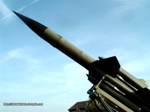 Close=up photograph of a bloodhound missile on launcher